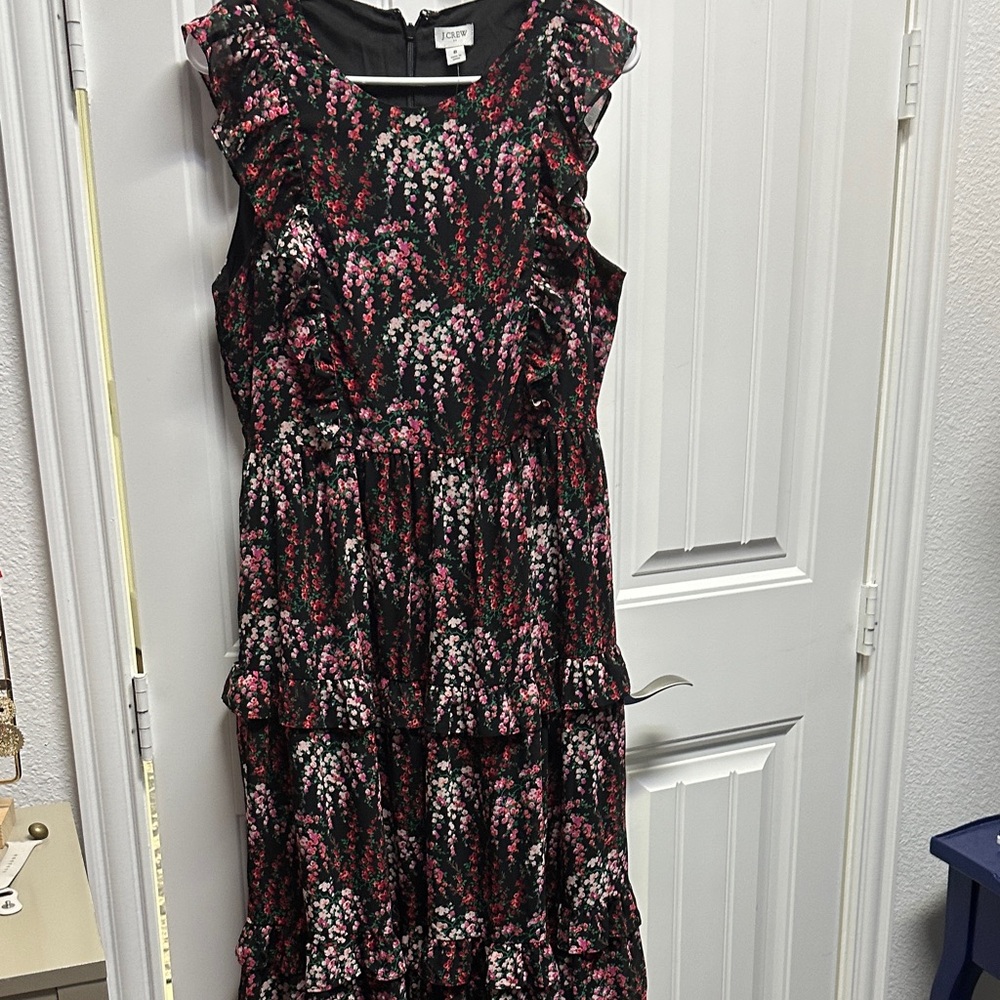 J. Crew Factory Black and Pink Floral Midi Dress